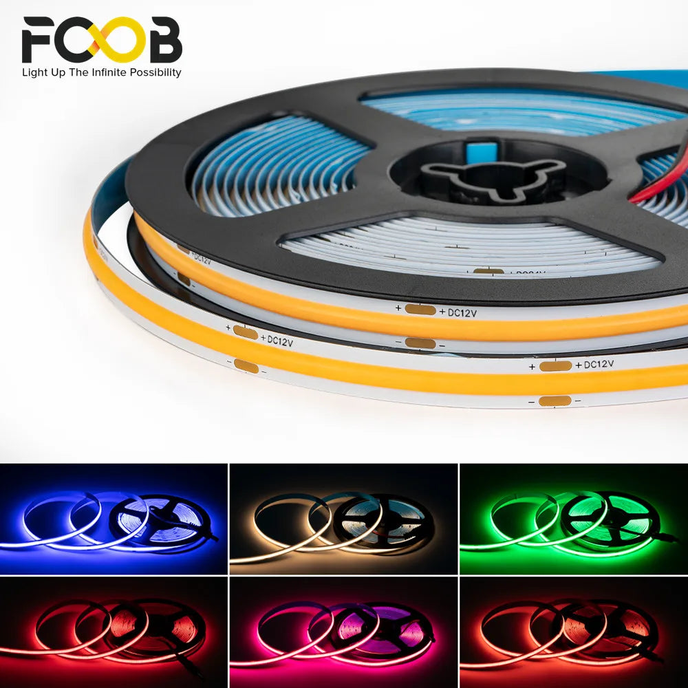 LED Strip 12V Flexible 5Mm 8Mm Width High Density Blue White Red Green Pink Yellow Flexible Dimmable RA90 Cob LED Strip