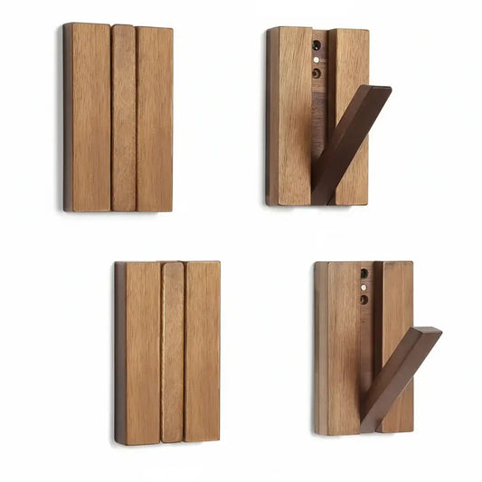 Foldable Bamboo Wall Hooks 4 Pack – Heavy Duty Space Saving Coat Rack