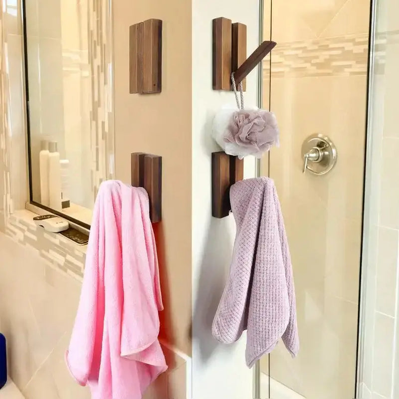 Foldable Bamboo Wall Hooks 4 Pack – Heavy Duty Space Saving Coat Rack