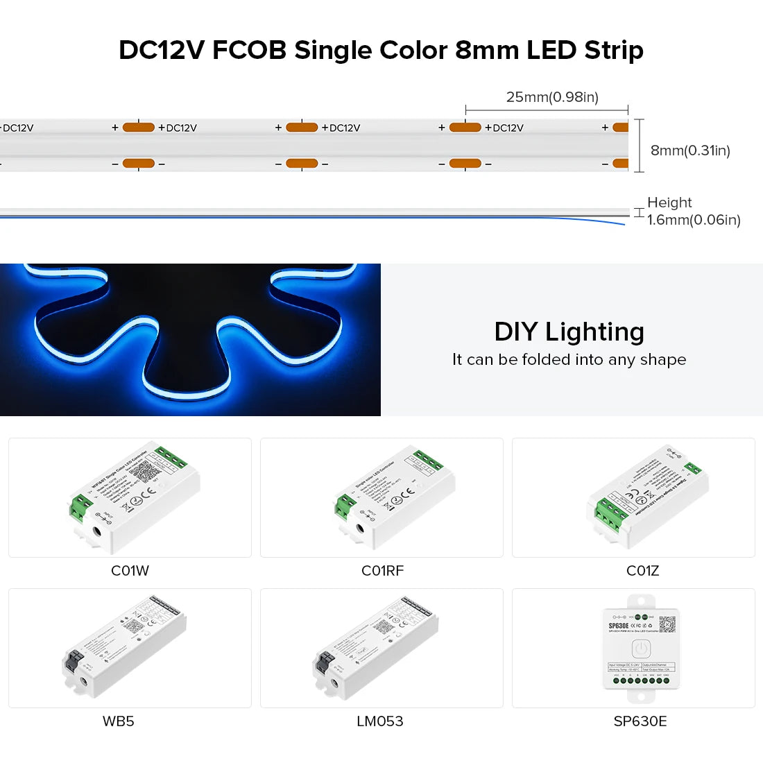 LED Strip 12V Flexible 5Mm 8Mm Width High Density Blue White Red Green Pink Yellow Flexible Dimmable RA90 Cob LED Strip