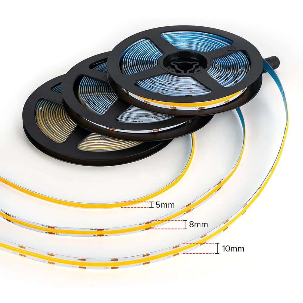 LED Strip 12V Flexible 5Mm 8Mm Width High Density Blue White Red Green Pink Yellow Flexible Dimmable RA90 Cob LED Strip