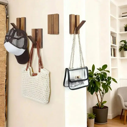 Foldable Bamboo Wall Hooks 4 Pack – Heavy Duty Space Saving Coat Rack