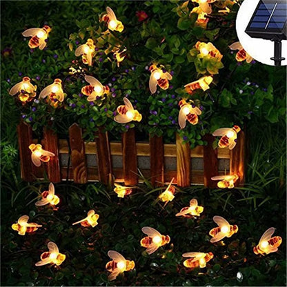 New Solar Powered Cute Honey Bee Led String Fairy Light 20Leds 50Leds Bee Outdoor Garden Fence Patio Christmas Garland Lights
