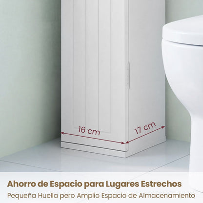 Mueble Baño Estrecho Con Orificio Papel Higiénico Puerta Pomo Estantes Extraíbles Organizador Espacios Reducidos Blanco